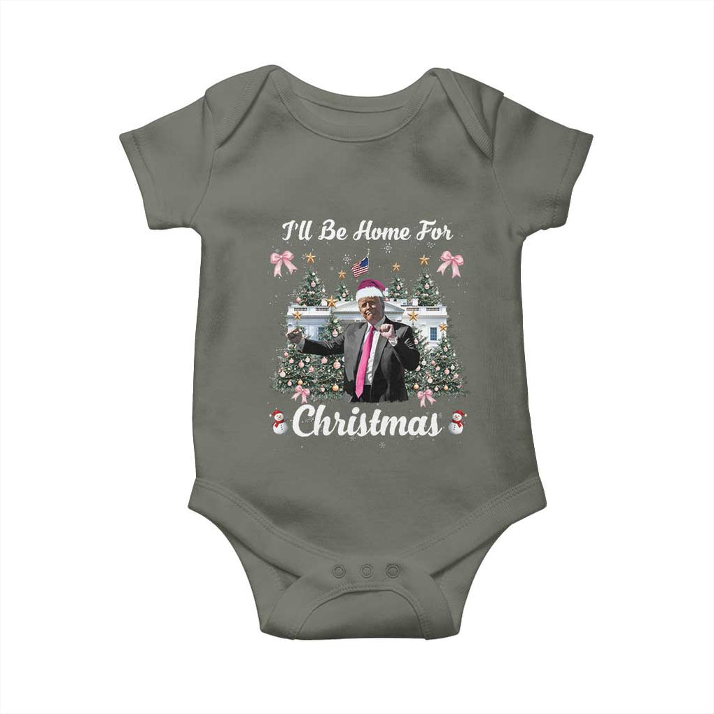 Funny Christmas Trump Baby Onesie Coquette Tree Bow Ill Be Home For Christmas 2024 Daddy's Home TS10 Military Green Print Your Wear