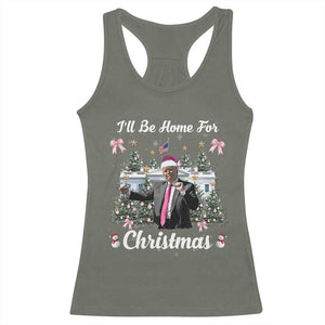 Funny Christmas Trump Racerback Tank Top Coquette Tree Bow Ill Be Home For Christmas 2024 Daddy's Home TS10 Military Green Print Your Wear