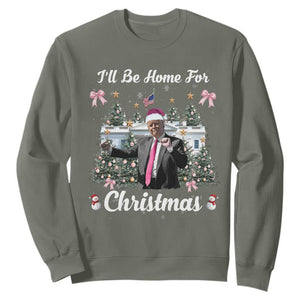 Funny Christmas Trump Sweatshirt Coquette Tree Bow Ill Be Home For Christmas 2024 Daddy's Home TS10 Military Green Print Your Wear