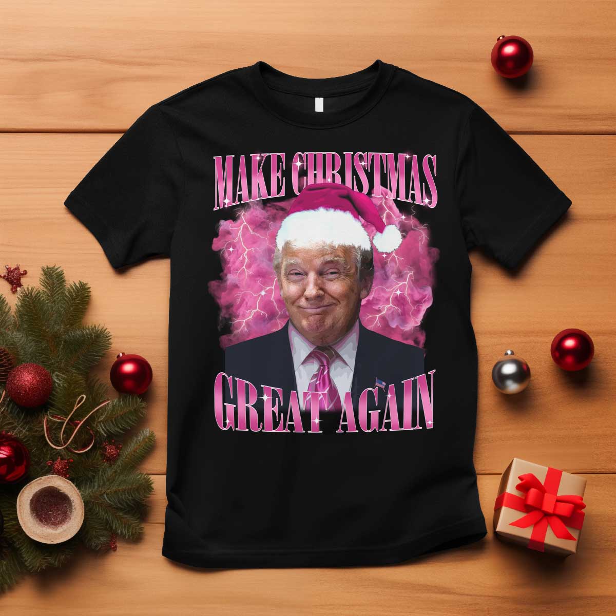 Funny Christmas Trump T Shirt Funny Make Christmas Great Again Trump Santa Xmas 2024 TS10 Black Print Your Wear