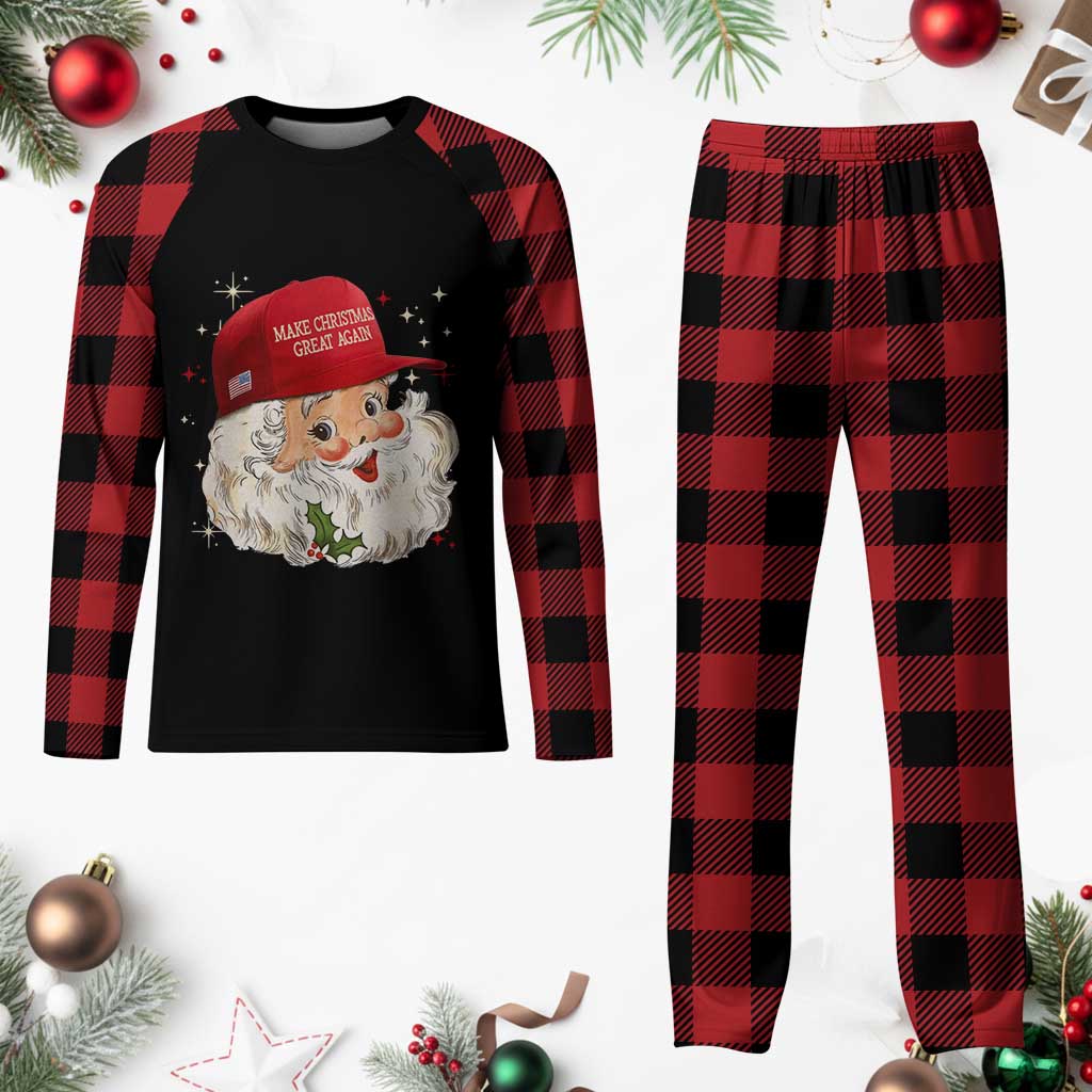 Funny Trump Plaid Pajama Set Make Christmas Great Again Retro Santa Pajamas TS10 Buffalo Plaid Print Your Wear