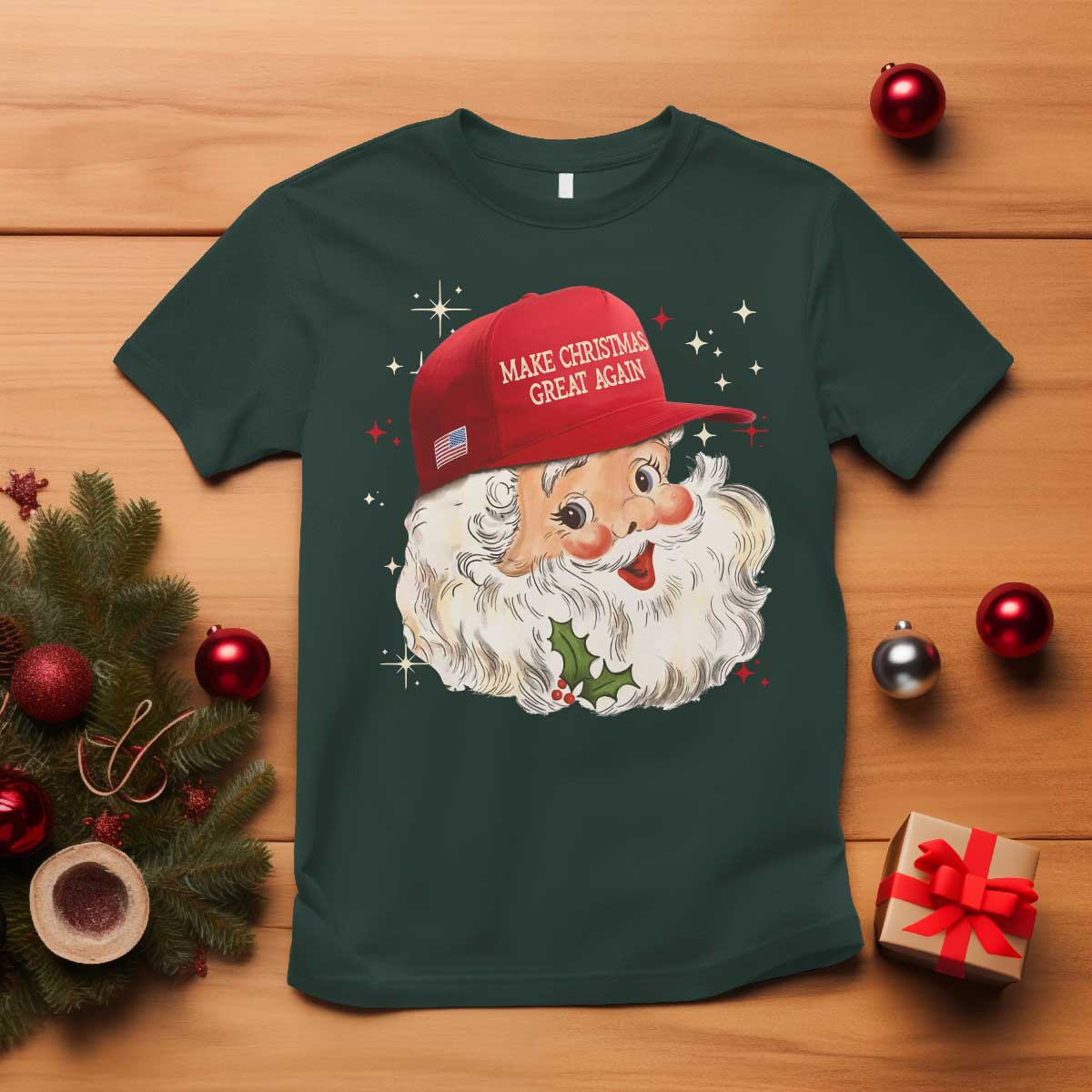 Funny Trump Christmas T Shirt Make Christmas Great Again Retro Santa Pajamas TS10 Dark Forest Green Print Your Wear