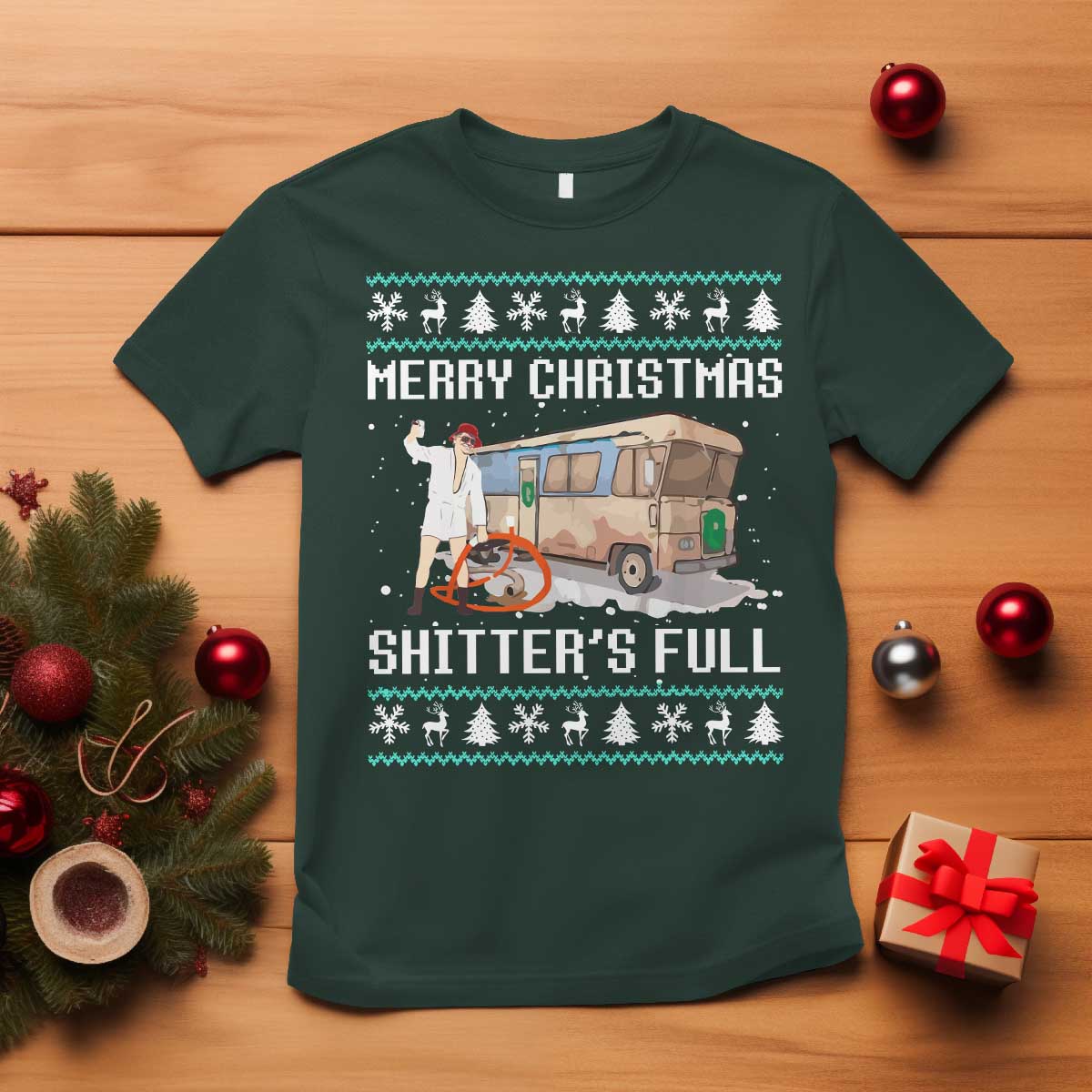 Funny Christmas Trump T Shirt Merry Xmas Shitter Was Full Ugly TS10 Dark Forest Green Print Your Wear