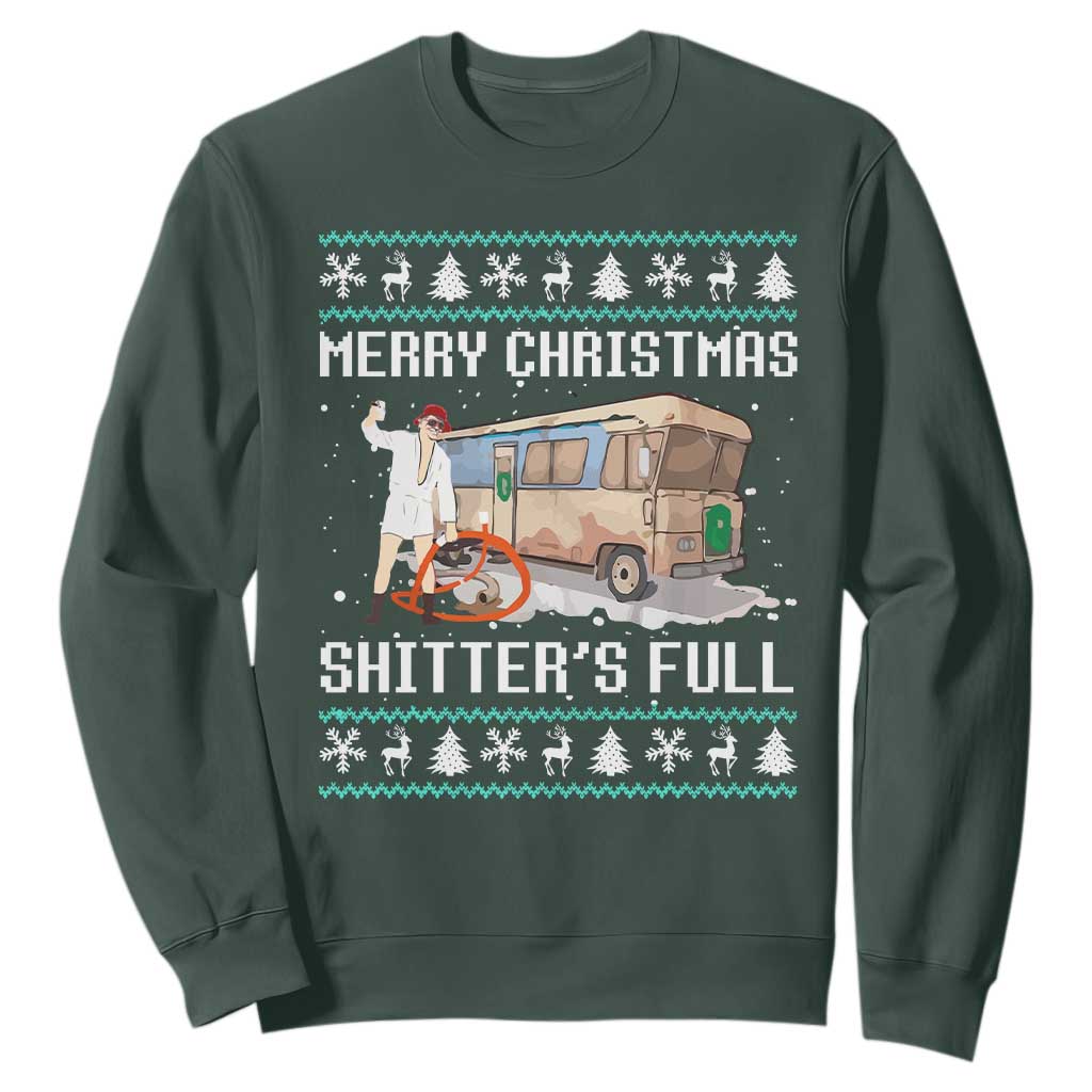 Funny Christmas Trump Sweatshirt Merry Xmas Shitter Was Full Ugly TS10 Dark Forest Green Print Your Wear