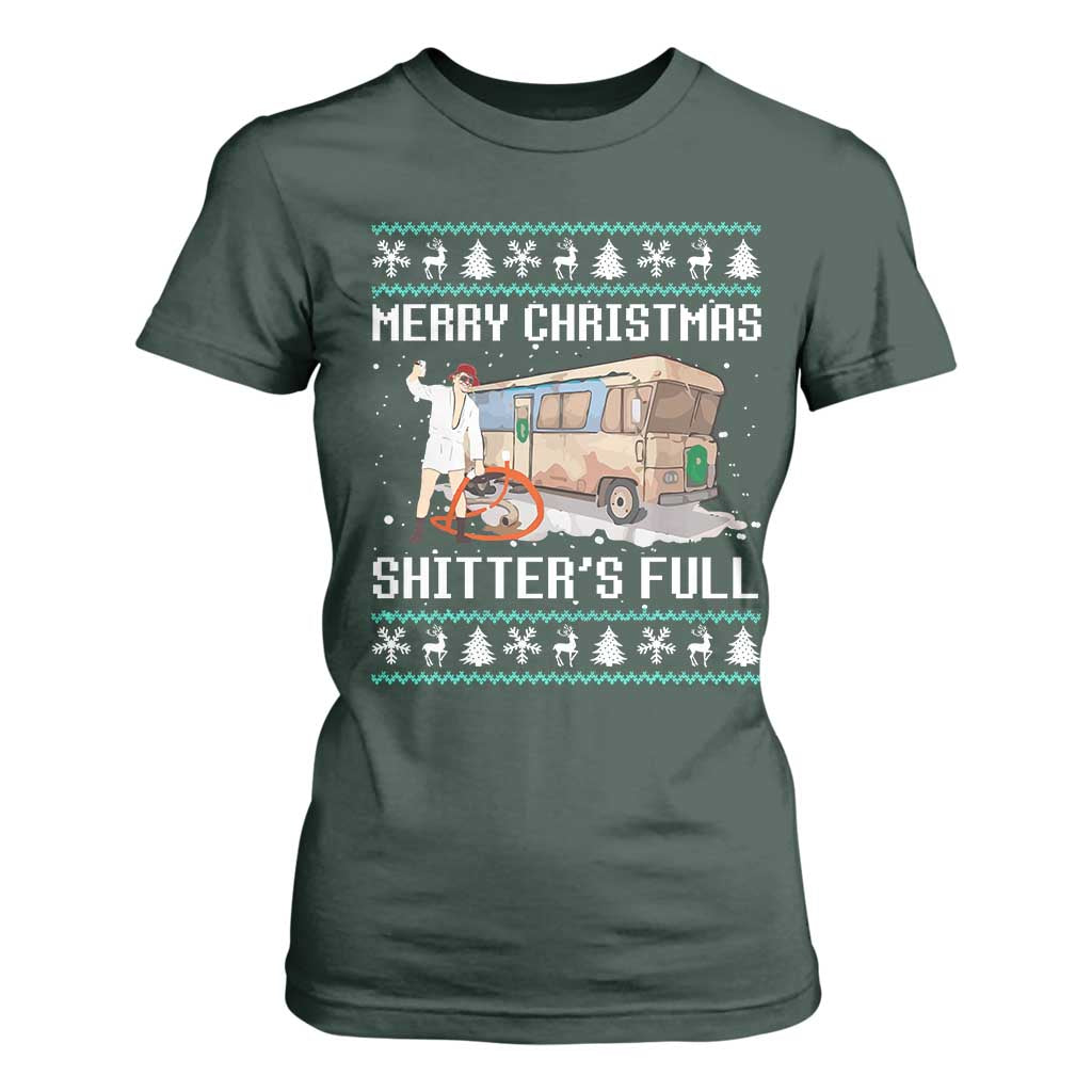 Funny Christmas Trump T Shirt For Women Merry Xmas Shitter Was Full Ugly TS10 Dark Forest Green Print Your Wear