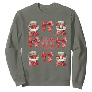 Funny Christmas Trump Sweatshirt Ill Be Home For Christmas 2024 Daddy's Home Coquette Bow TS10 Military Green Print Your Wear
