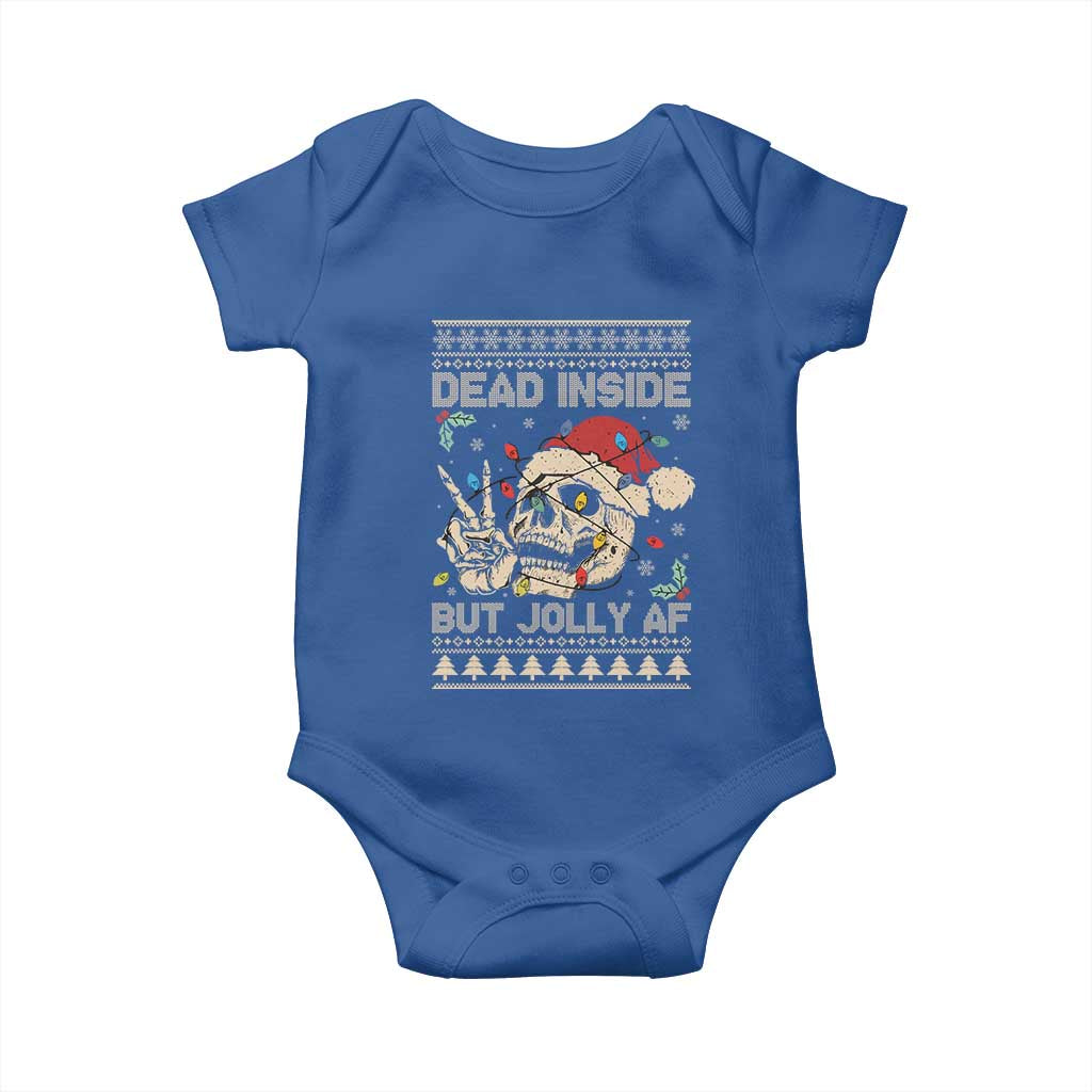 Funny Ugly Christmas Baby Onesie Dead Inside But Jolly AF Festive Sarcastic Snarky Skeleton Skull TS10 Royal Blue Print Your Wear