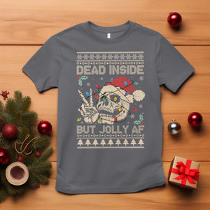 Funny Ugly Christmas T Shirt Dead Inside But Jolly AF Festive Sarcastic Snarky Skeleton Skull TS10 Charcoal Print Your Wear