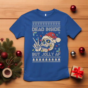 Funny Ugly Christmas T Shirt Dead Inside But Jolly AF Festive Sarcastic Snarky Skeleton Skull TS10 Royal Blue Print Your Wear