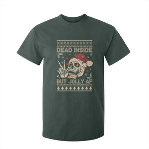 Funny Ugly Christmas T Shirt For Kid Dead Inside But Jolly AF Festive Sarcastic Snarky Skeleton Skull TS10 Dark Forest Green Print Your Wear