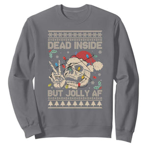 Funny Ugly Christmas Sweatshirt Dead Inside But Jolly AF Festive Sarcastic Snarky Skeleton Skull TS10 Charcoal Print Your Wear
