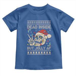 Funny Ugly Christmas Toddler T Shirt Dead Inside But Jolly AF Festive Sarcastic Snarky Skeleton Skull TS10 Royal Blue Print Your Wear