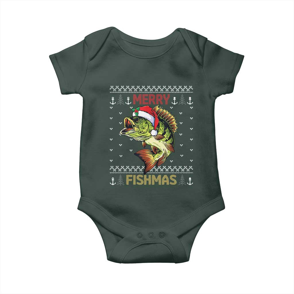 Fishing Christmas Baby Onesie Merry Fishmas Bass Fish Ugly Sweater TS10 Print Your Wear