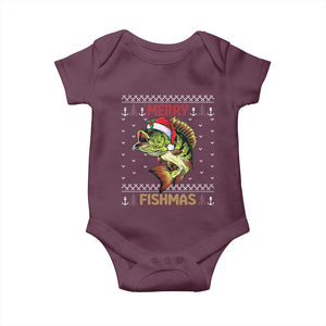 Fishing Christmas Baby Onesie Merry Fishmas Bass Fish Ugly Sweater TS10 Maroon Print Your Wear