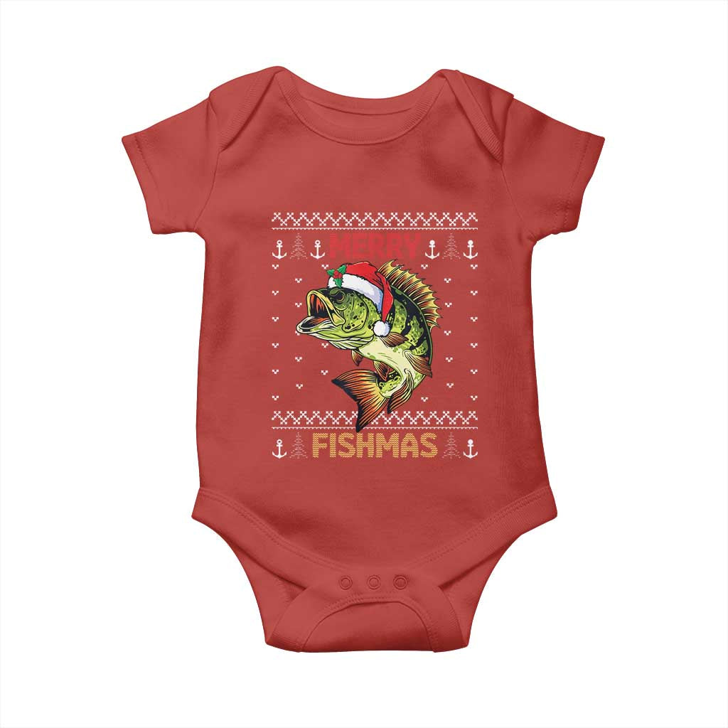 Fishing Christmas Baby Onesie Merry Fishmas Bass Fish Ugly Sweater TS10 Red Print Your Wear