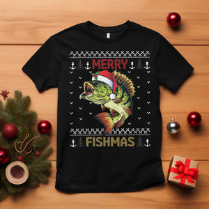 Fishing Christmas T Shirt Merry Fishmas Bass Fish Ugly Sweater TS10 Black Print Your Wear