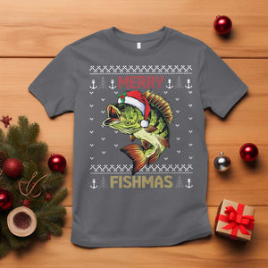 Fishing Christmas T Shirt Merry Fishmas Bass Fish Ugly Sweater TS10 Charcoal Print Your Wear