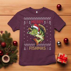 Fishing Christmas T Shirt Merry Fishmas Bass Fish Ugly Sweater TS10 Maroon Print Your Wear