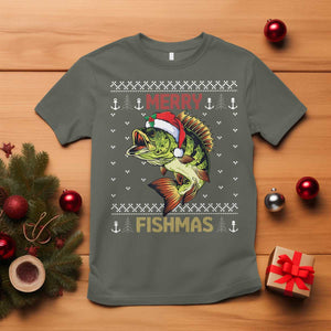 Fishing Christmas T Shirt Merry Fishmas Bass Fish Ugly Sweater TS10 Military Green Print Your Wear