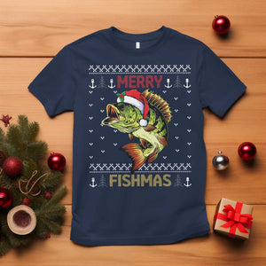 Fishing Christmas T Shirt Merry Fishmas Bass Fish Ugly Sweater TS10 Navy Print Your Wear