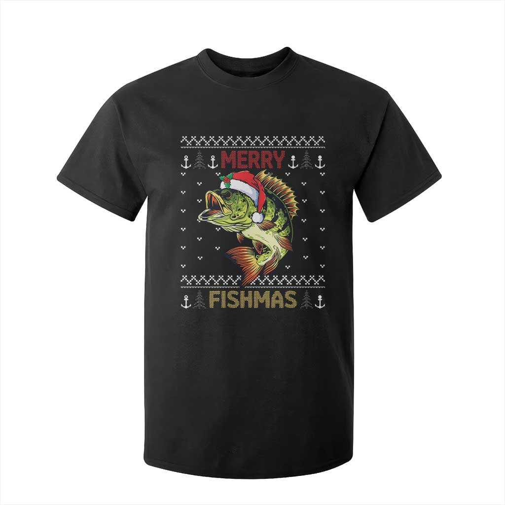 Fishing Christmas T Shirt For Kid Merry Fishmas Bass Fish Ugly Sweater TS10 Black Print Your Wear