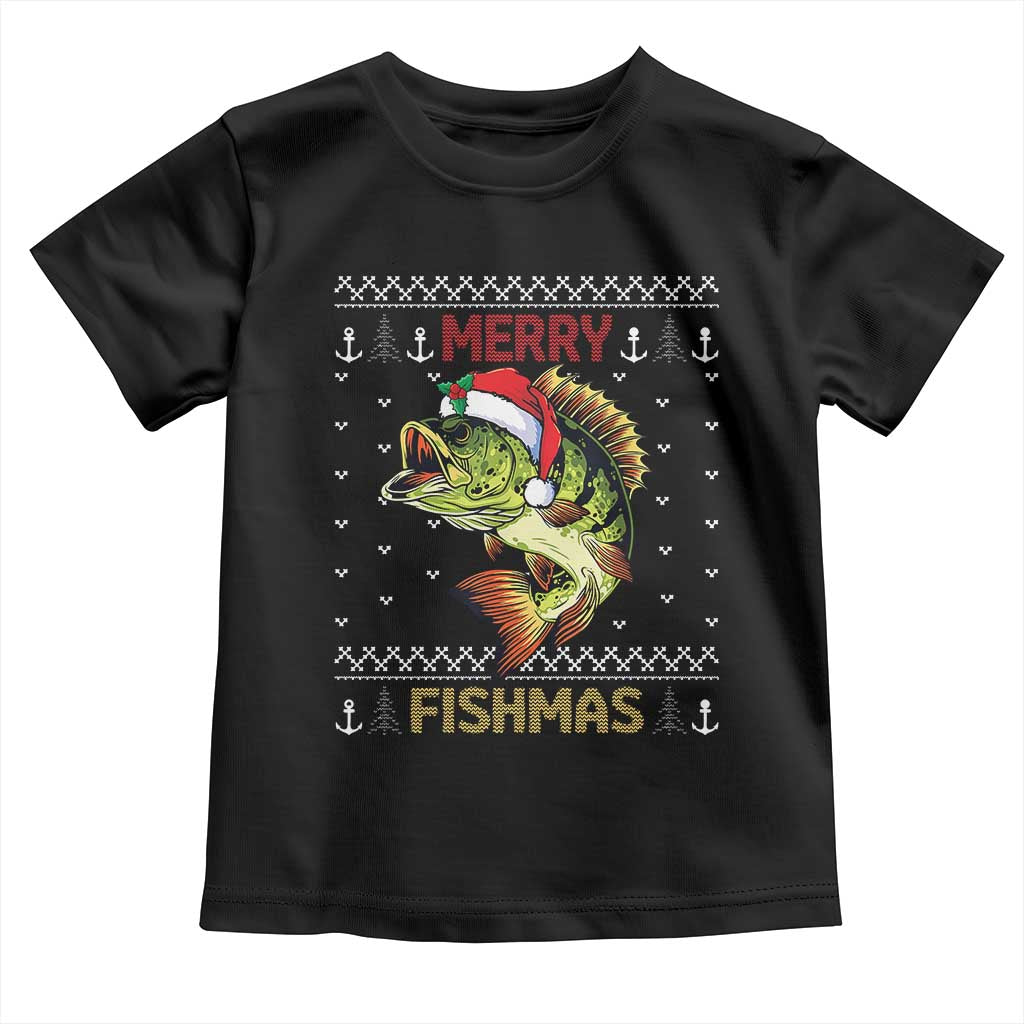 Fishing Christmas Toddler T Shirt Merry Fishmas Bass Fish Ugly Sweater TS10 Black Print Your Wear