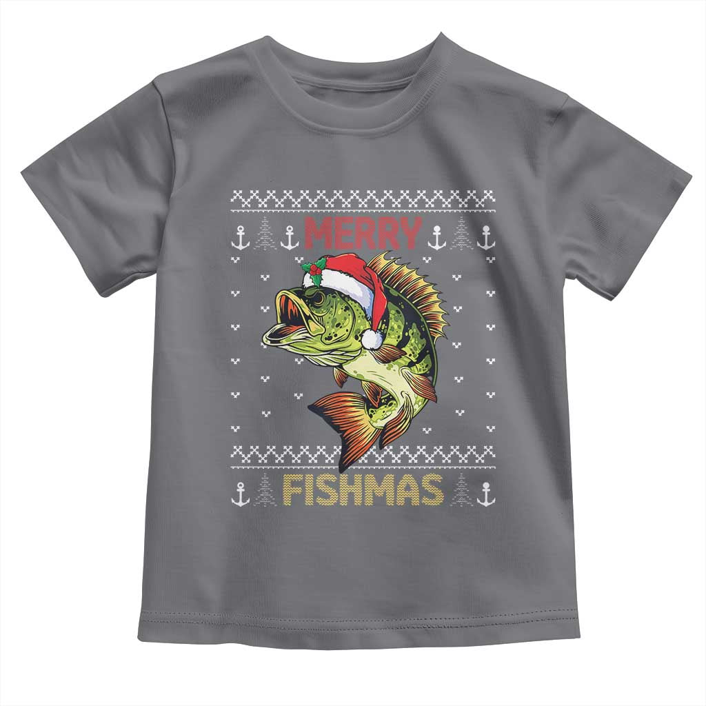 Fishing Christmas Toddler T Shirt Merry Fishmas Bass Fish Ugly Sweater TS10 Charcoal Print Your Wear