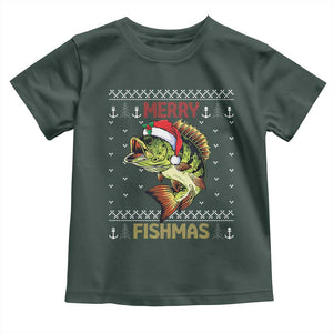 Fishing Christmas Toddler T Shirt Merry Fishmas Bass Fish Ugly Sweater TS10 Dark Forest Green Print Your Wear