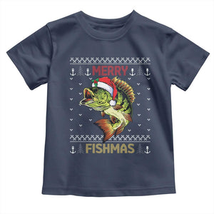 Fishing Christmas Toddler T Shirt Merry Fishmas Bass Fish Ugly Sweater TS10 Navy Print Your Wear
