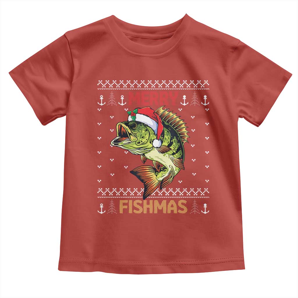 Fishing Christmas Toddler T Shirt Merry Fishmas Bass Fish Ugly Sweater TS10 Red Print Your Wear