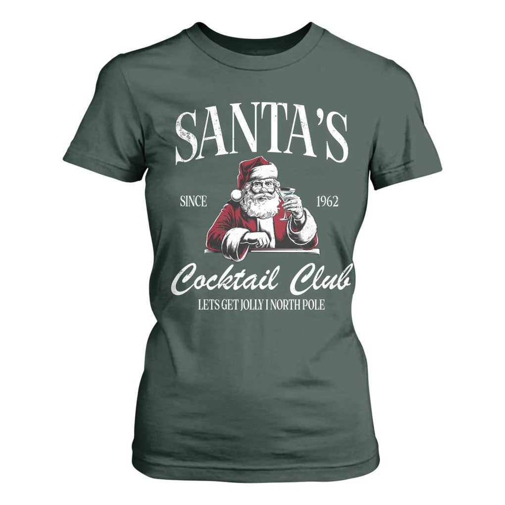 Funny Christmas T Shirt For Women Santas Cocktail Club Christmas Espresso Martini Dirty Martini TS10 Dark Forest Green Print Your Wear