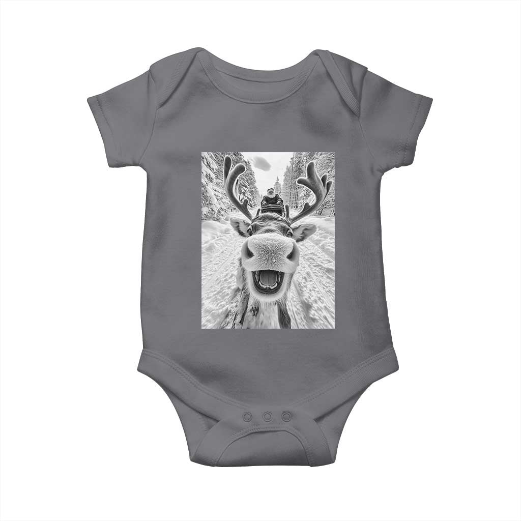 Funny Reindeer Selfie Christmas Baby Onesie TS10 Charcoal Print Your Wear