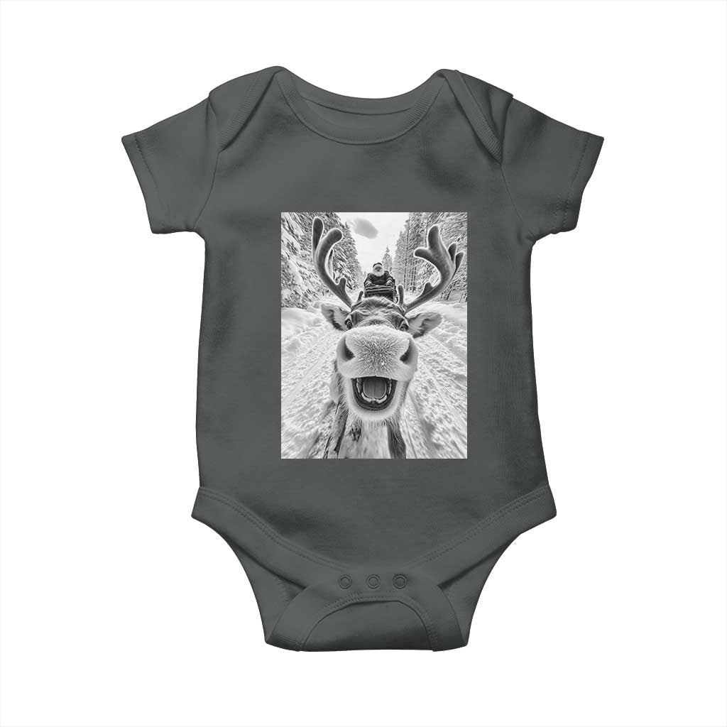 Funny Reindeer Selfie Christmas Baby Onesie TS10 Dark Heather Print Your Wear