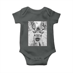 Funny Reindeer Selfie Christmas Baby Onesie TS10 Dark Heather Print Your Wear