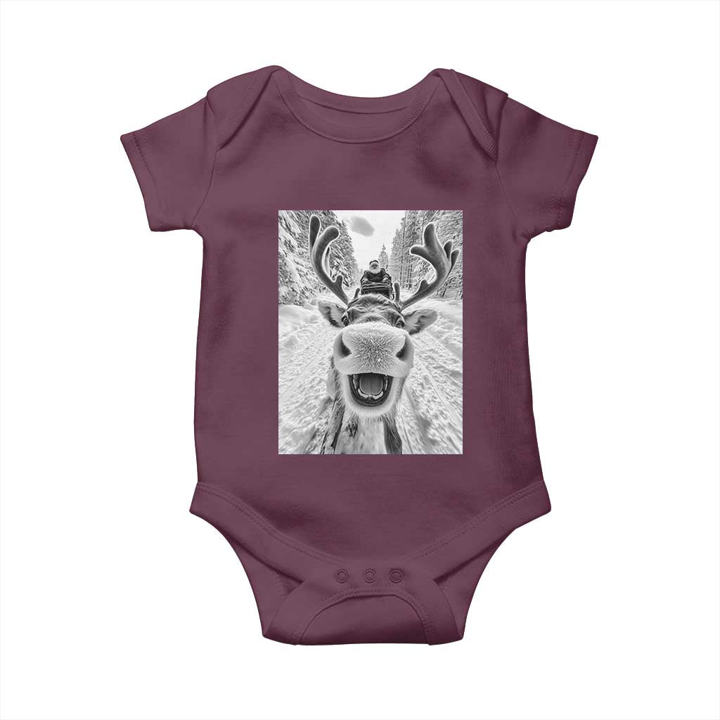 Funny Reindeer Selfie Christmas Baby Onesie TS10 Maroon Print Your Wear