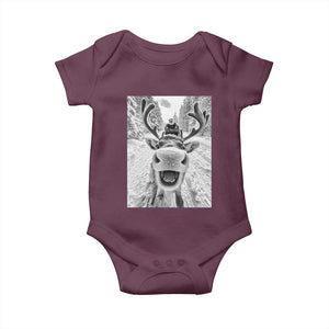 Funny Reindeer Selfie Christmas Baby Onesie TS10 Maroon Print Your Wear