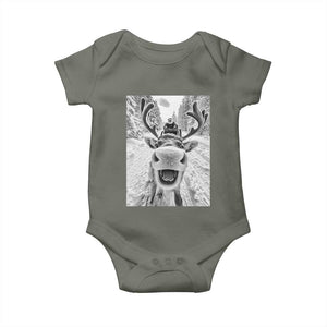 Funny Reindeer Selfie Christmas Baby Onesie TS10 Military Green Print Your Wear