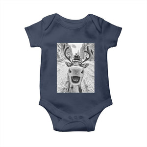 Funny Reindeer Selfie Christmas Baby Onesie TS10 Navy Print Your Wear