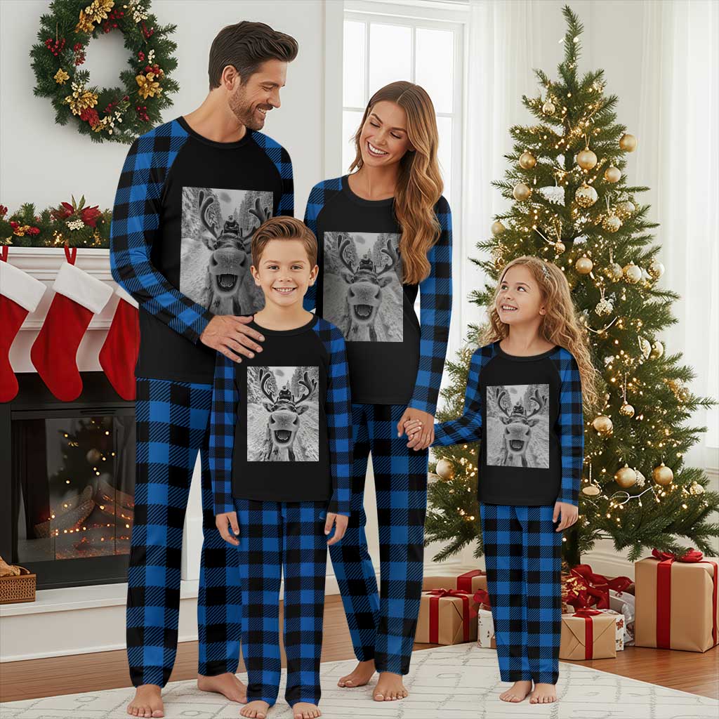 Funny Reindeer Selfie Plaid Pajama Set TS10 Blue Plaid Print Your Wear