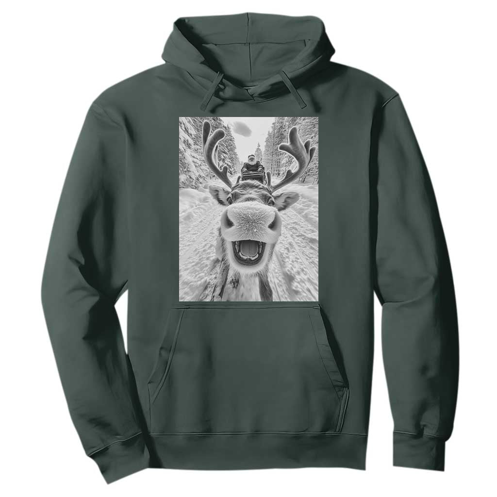 Funny Reindeer Selfie Christmas Hoodie TS10 Dark Forest Green Print Your Wear