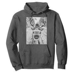 Funny Reindeer Selfie Christmas Hoodie TS10 Dark Heather Print Your Wear