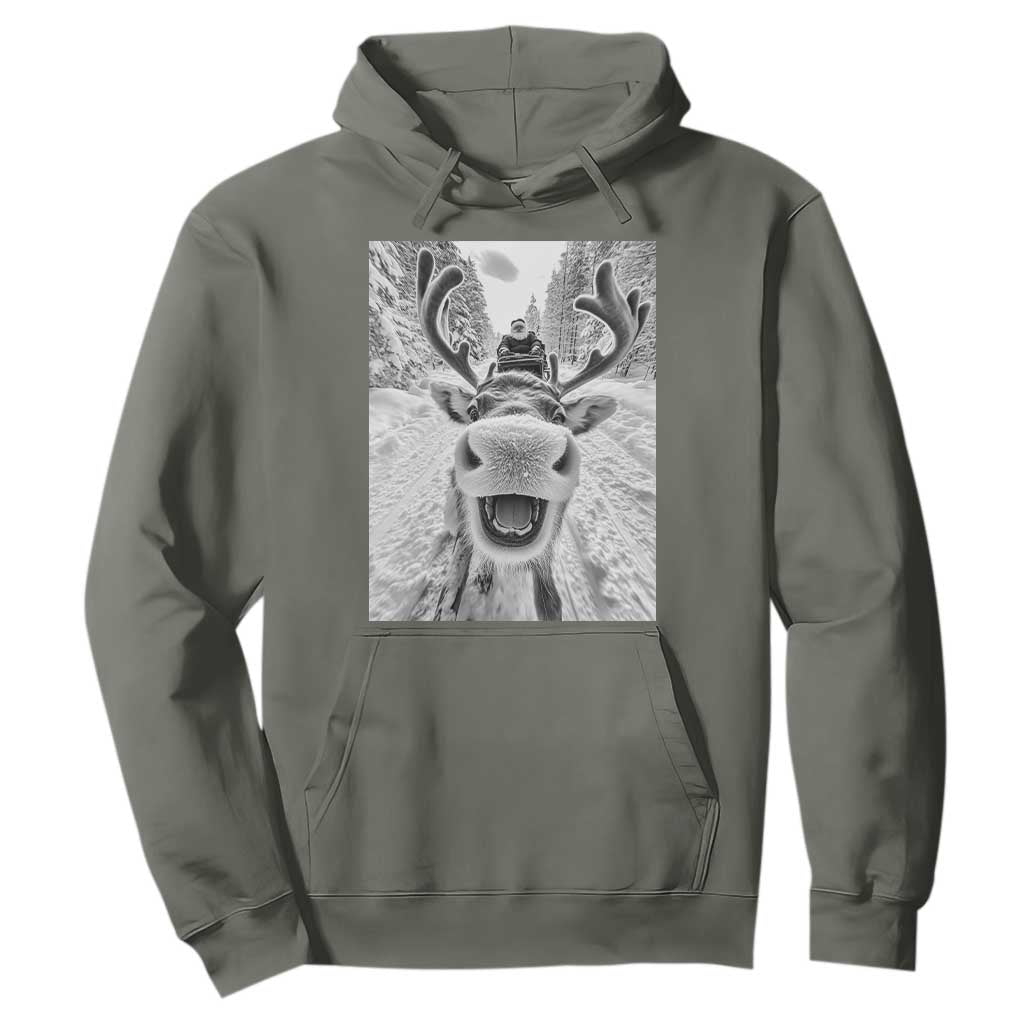 Funny Reindeer Selfie Christmas Hoodie TS10 Military Green Print Your Wear