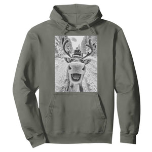 Funny Reindeer Selfie Christmas Hoodie TS10 Military Green Print Your Wear