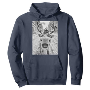 Funny Reindeer Selfie Christmas Hoodie TS10 Navy Print Your Wear