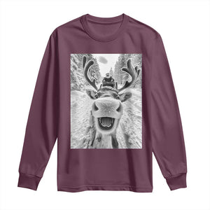 Funny Reindeer Selfie Christmas Long Sleeve Shirt TS10 Maroon Print Your Wear