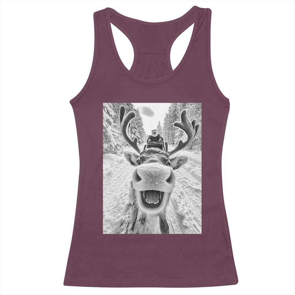 Funny Reindeer Selfie Christmas Racerback Tank Top TS10 Maroon Print Your Wear