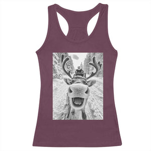Funny Reindeer Selfie Christmas Racerback Tank Top TS10 Maroon Print Your Wear