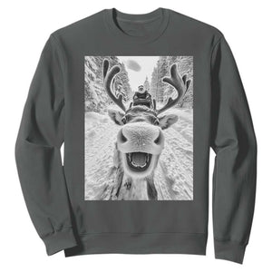 Funny Reindeer Selfie Christmas Sweatshirt TS10 Dark Heather Print Your Wear