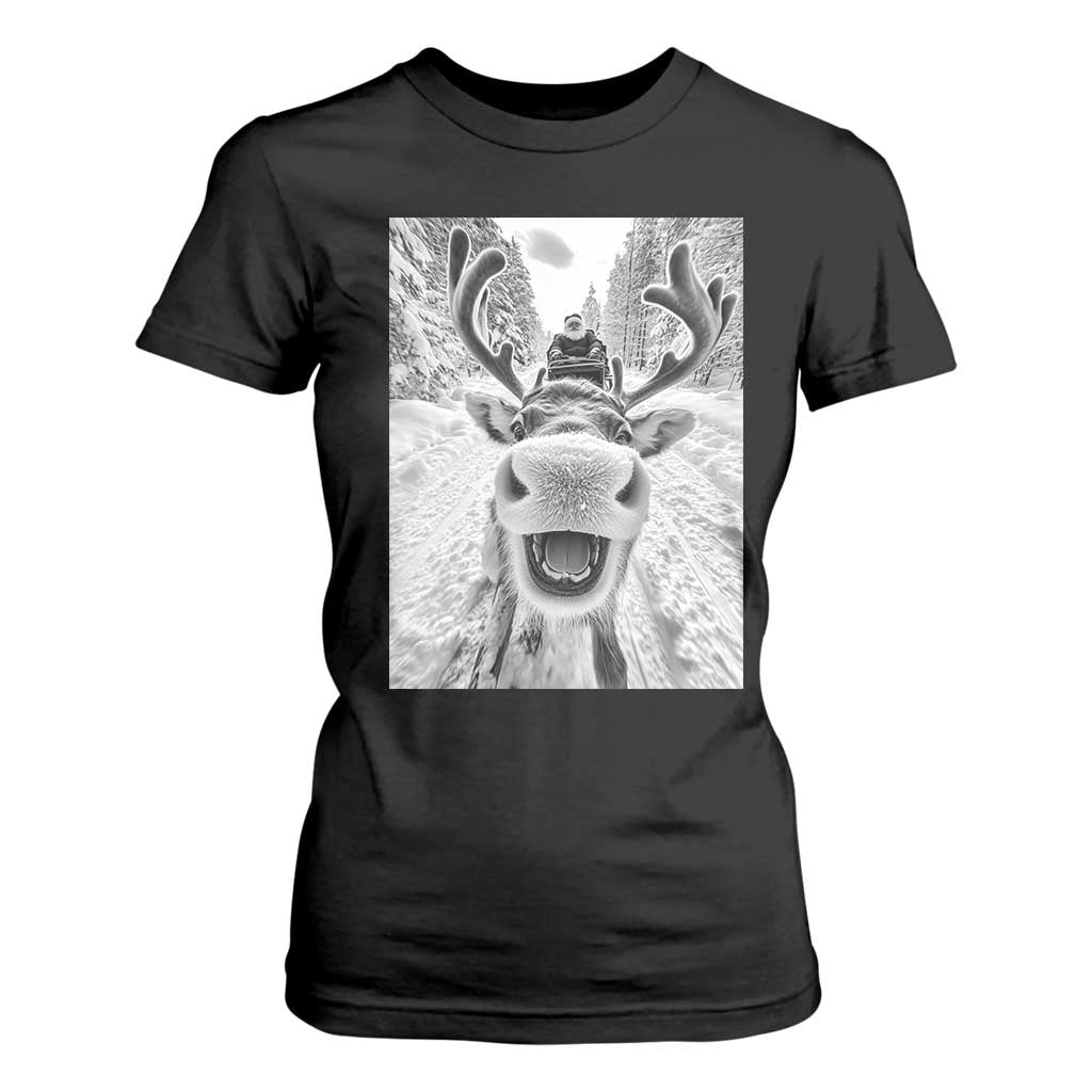 Funny Reindeer Selfie Christmas T Shirt For Women TS10 Black Print Your Wear