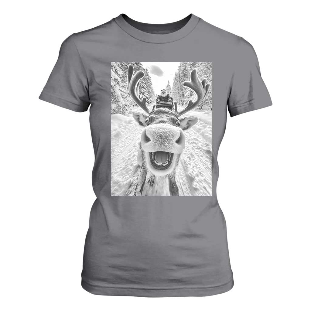 Funny Reindeer Selfie Christmas T Shirt For Women TS10 Charcoal Print Your Wear